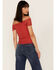 Panhandle Women's Floral Lace Off Shoulder Shirt, Red, hi-res