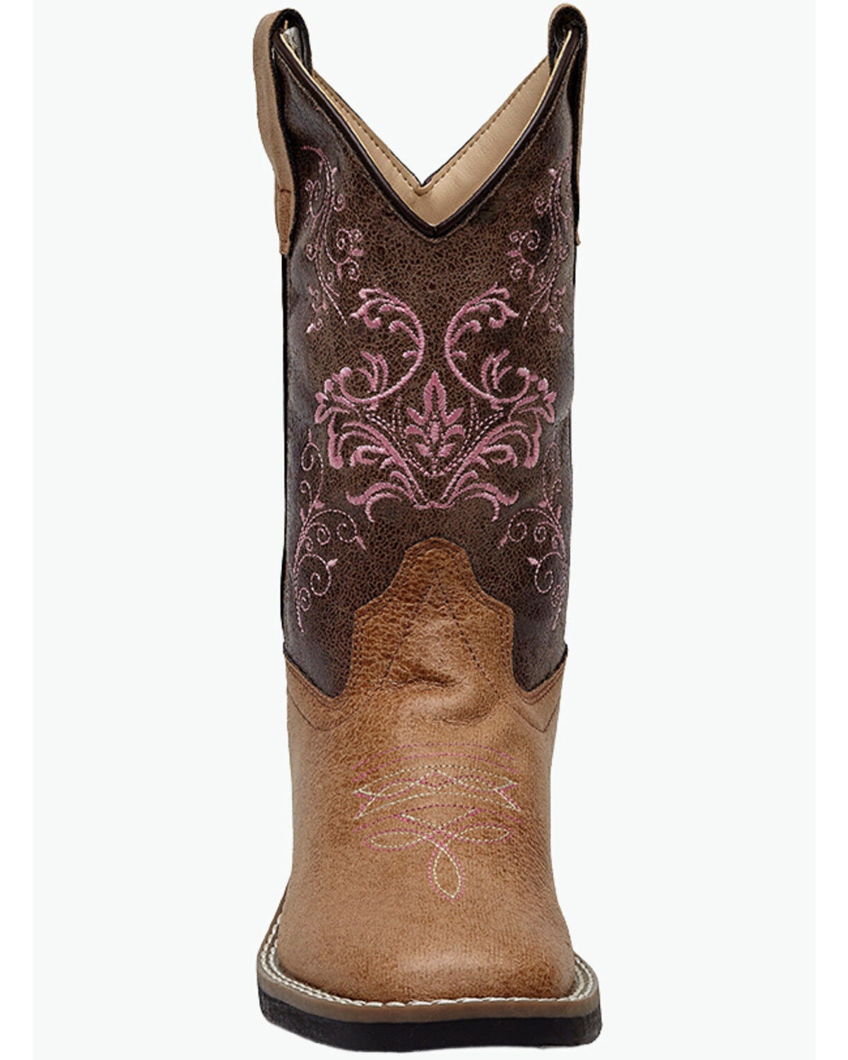 Image #4 - Old West Little Girls' Crackle Western Boots - Broad Square Toe, Tan, hi-res