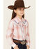 Image #2 - Ely Walker Girls' Rose Embroidered Plaid Print Long Sleeve Pearl Snap Western Shirt , Rose, hi-res
