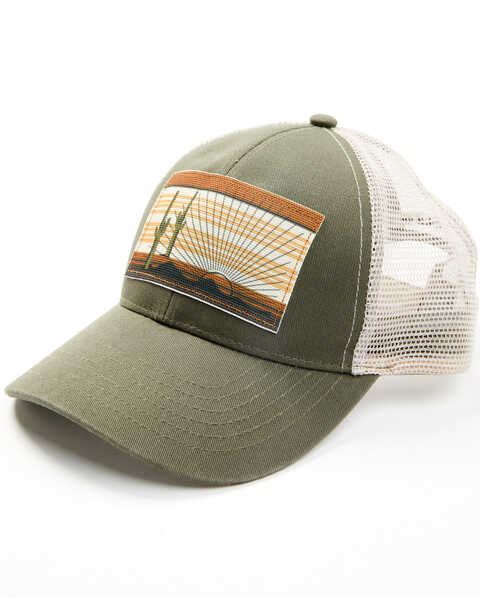 Cleo + Wolf Women's Stay Wild Cactus Sunset Patch Olive Ball Cap , Olive, hi-res