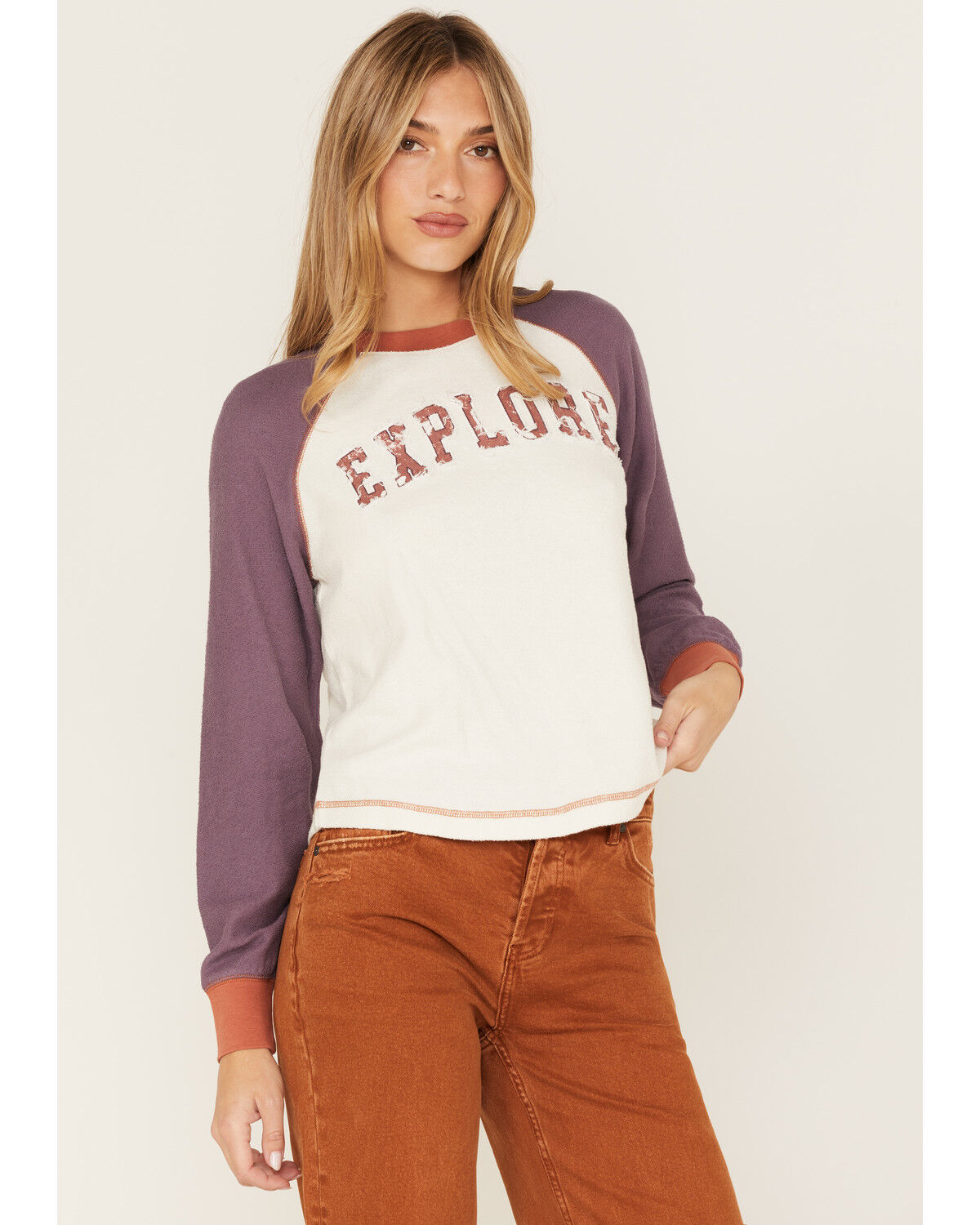 Image #2 - Cleo + Wolf Women's Explore Novelty Raglan Shirt, Ivory, hi-res