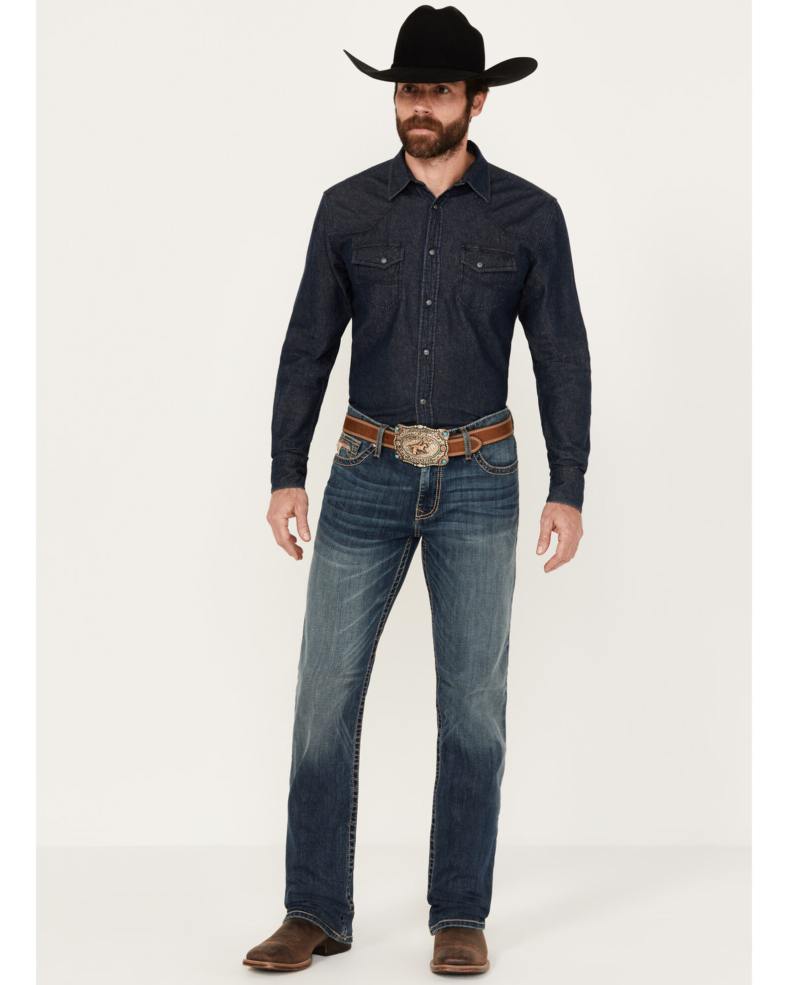 Cinch Men's Ian Dark Stonewash Slim Bootcut Performance Stretch Denim Jeans  | Sheplers