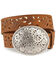 Tony Lama Floral Cutout Leather Belt, Brown, hi-res