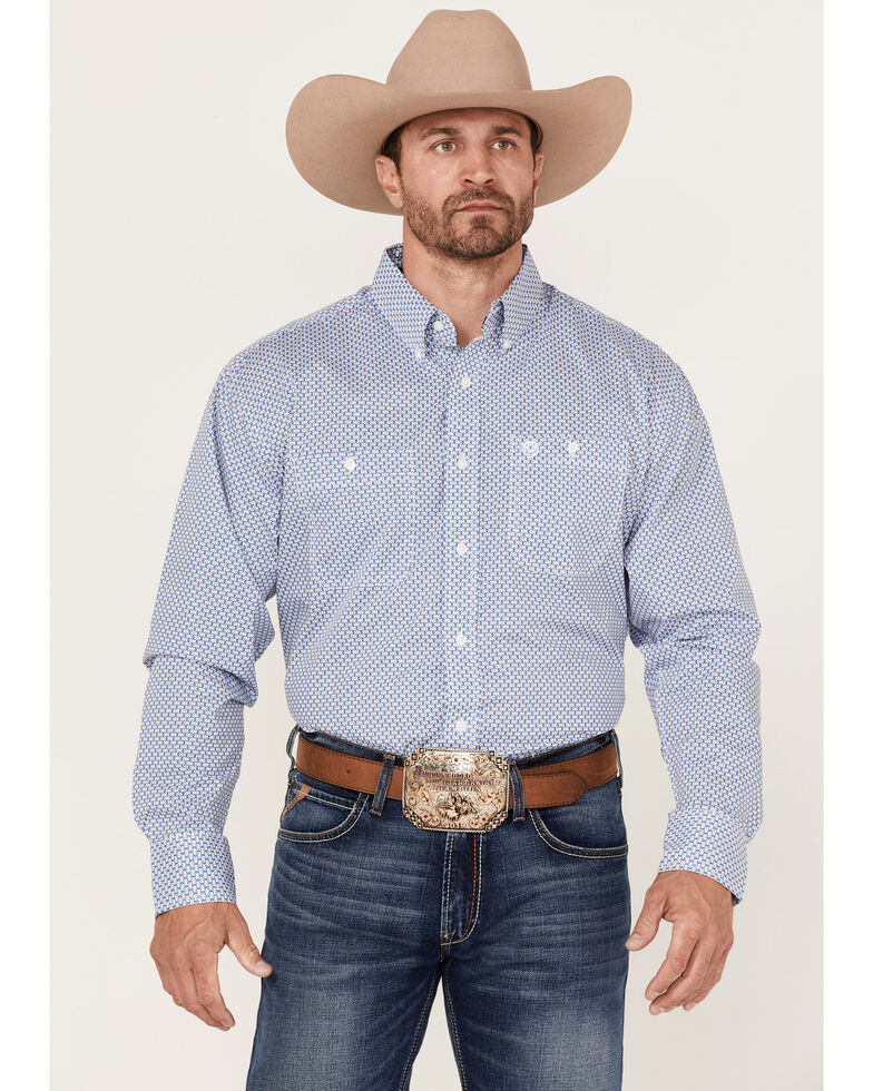 George Strait By Wrangler Men's Geo Print Long Sleeve Button-Down Western Shirt - Big & Tall , Blue, hi-res