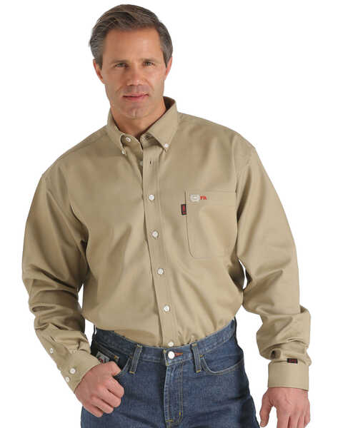 Cinch WRX Flame Resistant Solid Long Sleeve Button Down Western Shirt, Khaki, hi-res