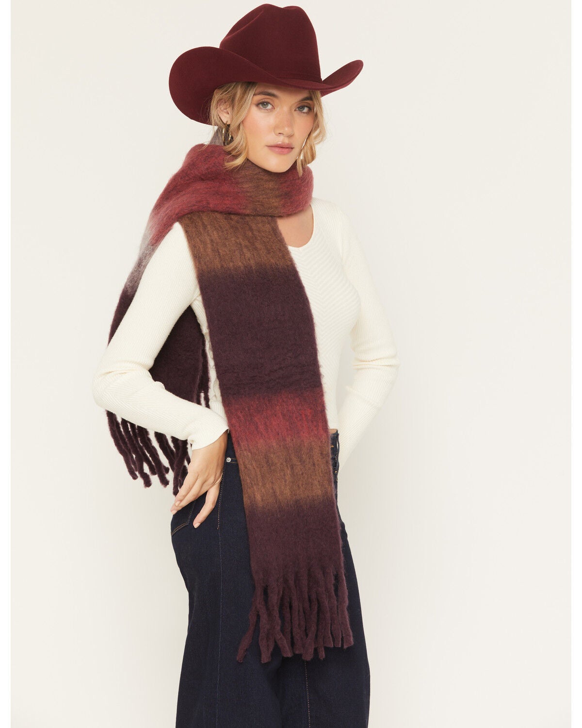 Shyanne Women's Fable Oversized Wool Blend Scarf, Burgundy, hi-res