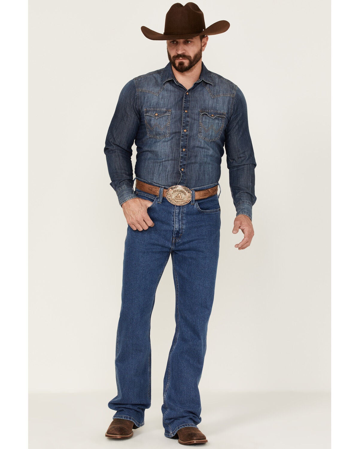 Blue Ranchwear Men's Buckaroo Medium Wash Stretch Regular Bootcut Jeans, Medium Wash, hi-res