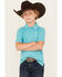Rock & Roll Denim Boys' Striped Print Short Sleeve Polo Shirt, Teal, hi-res