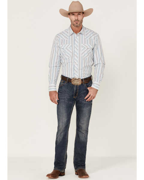 Image #2 - Wrangler 20X Men's Advanced Comfort Striped Long Sleeve Snap Western Shirt , Turquoise, hi-res
