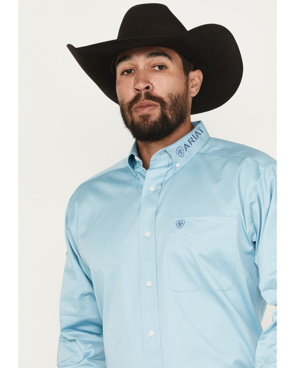 Image #3 - Ariat Men's Team Logo Long Sleeve Button-Down Western Shirt, Light Blue, hi-res