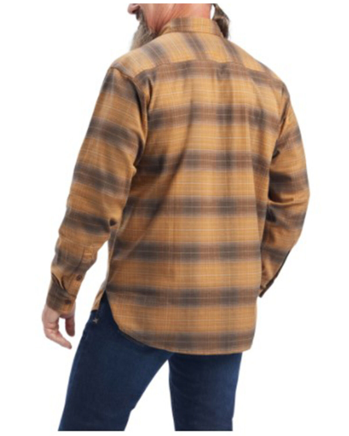 Image #2 - Ariat Men's Rebar Plaid DuraStretch Long Sleeve Button Down Flannel Work Shirt, Tan, hi-res