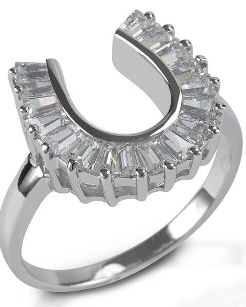 Image #1 -  Kelly Herd Women's Baguette Horseshoe Ring , Silver, hi-res
