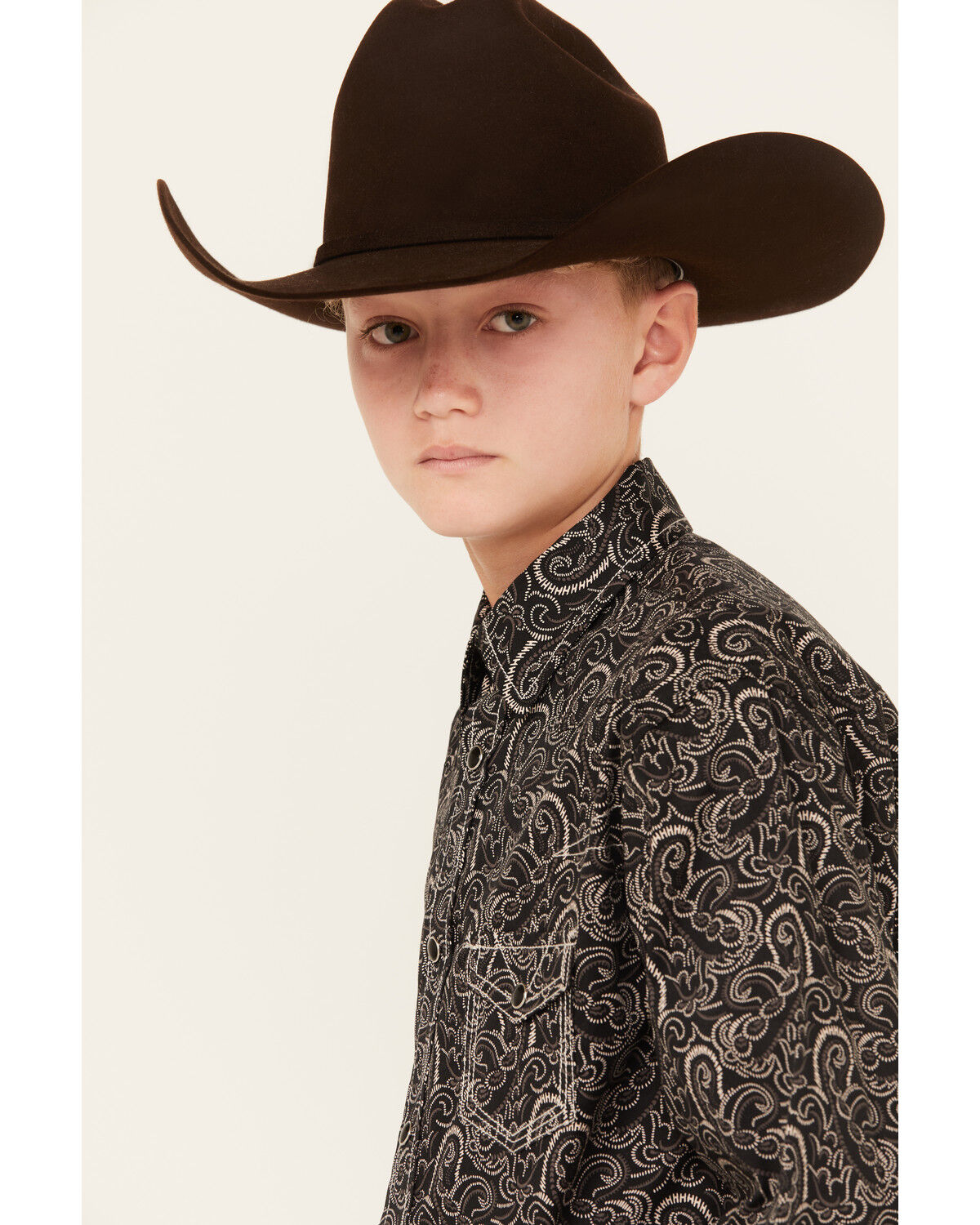 Image #2 - Rock & Roll Denim Boys' Paisley Print Long Sleeve Snap Western Shirt, Black, hi-res