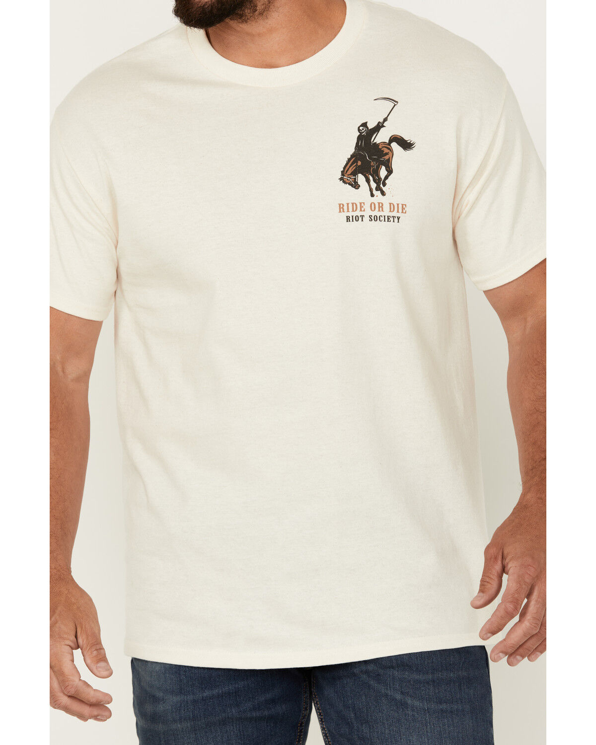 Image #4 - Riot Society Men's Boot Barn Exclusive Rodeo Reaper Short Sleeve Graphic T-Shirt, Tan, hi-res