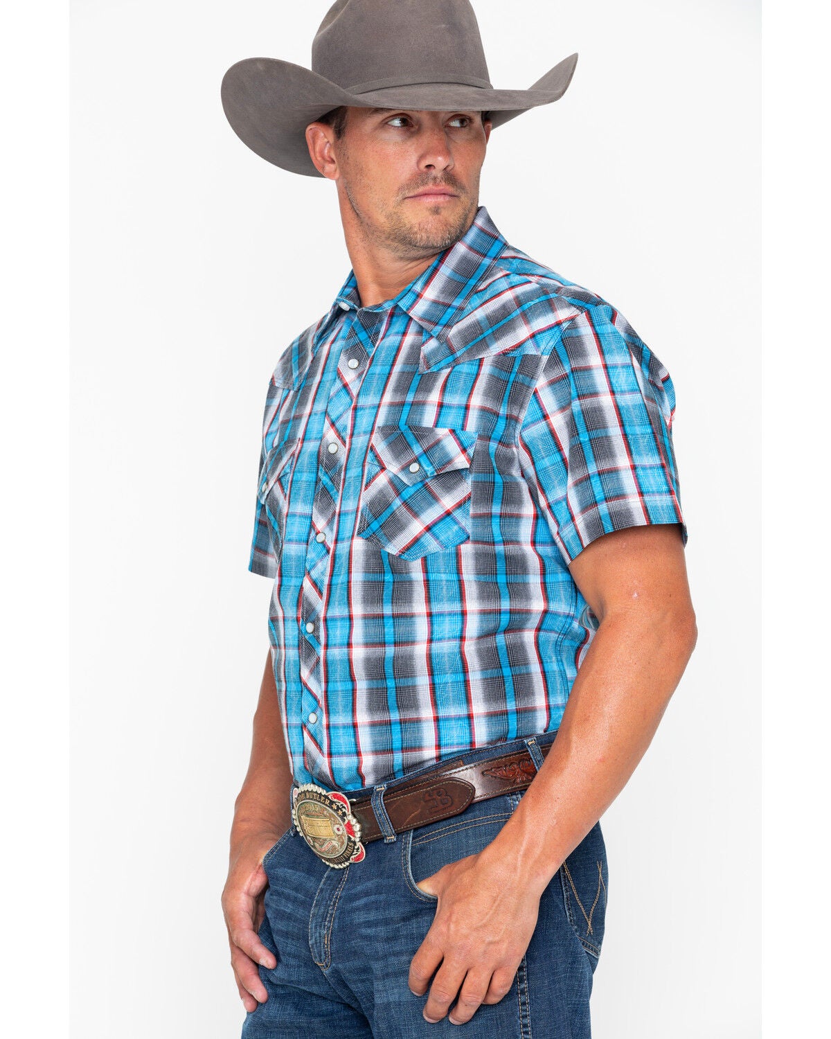 Image #3 - Rock & Roll Denim Men's Crinkle Plaid Print Snap Short Sleeve Western Shirt, , hi-res