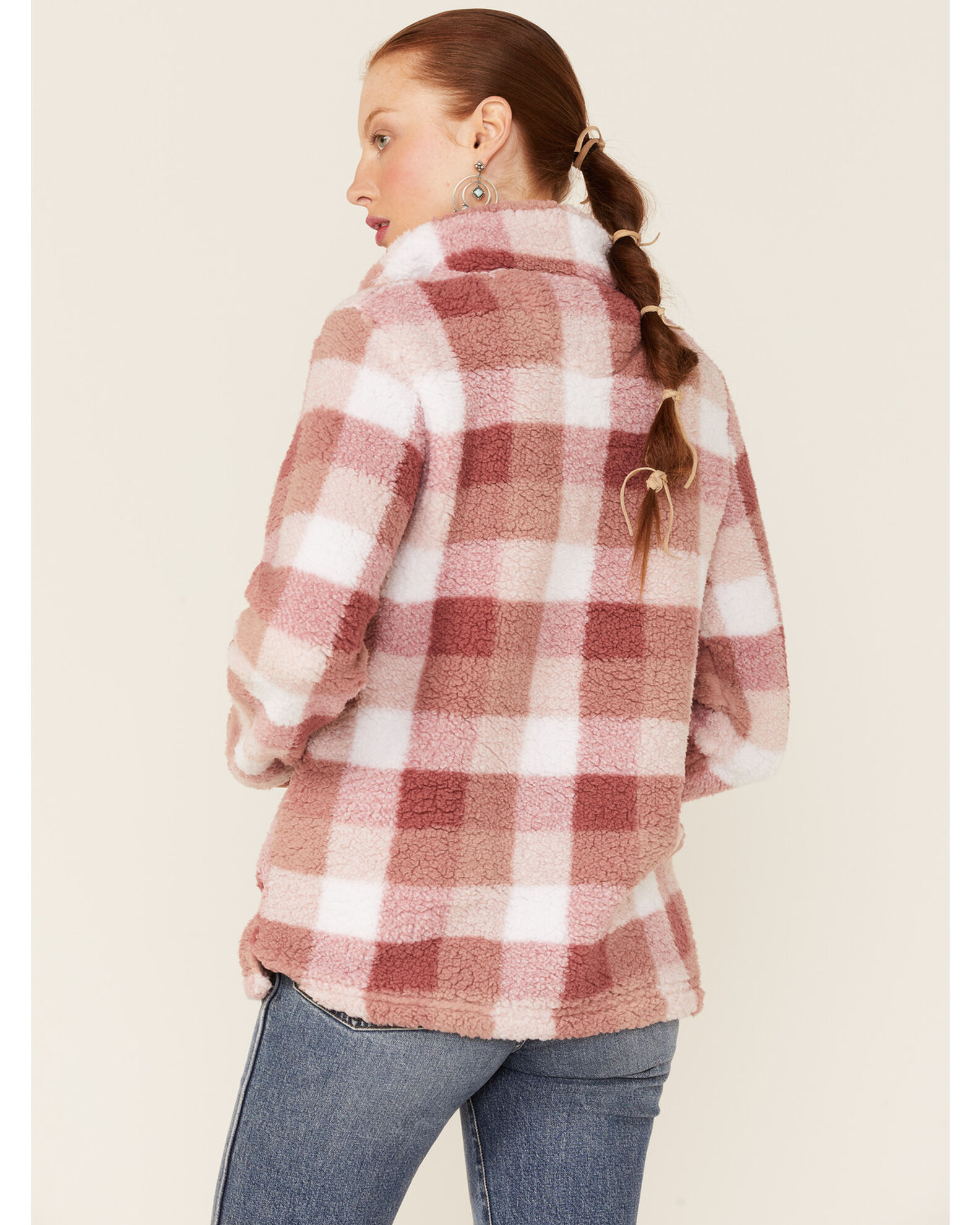 Buffalo plaid fleece pullover women's 2025