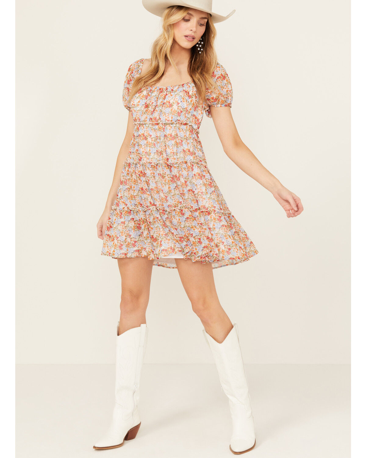 Image #1 - Ash & Violet Women's Tiered Floral Mini Dress, Multi, hi-res