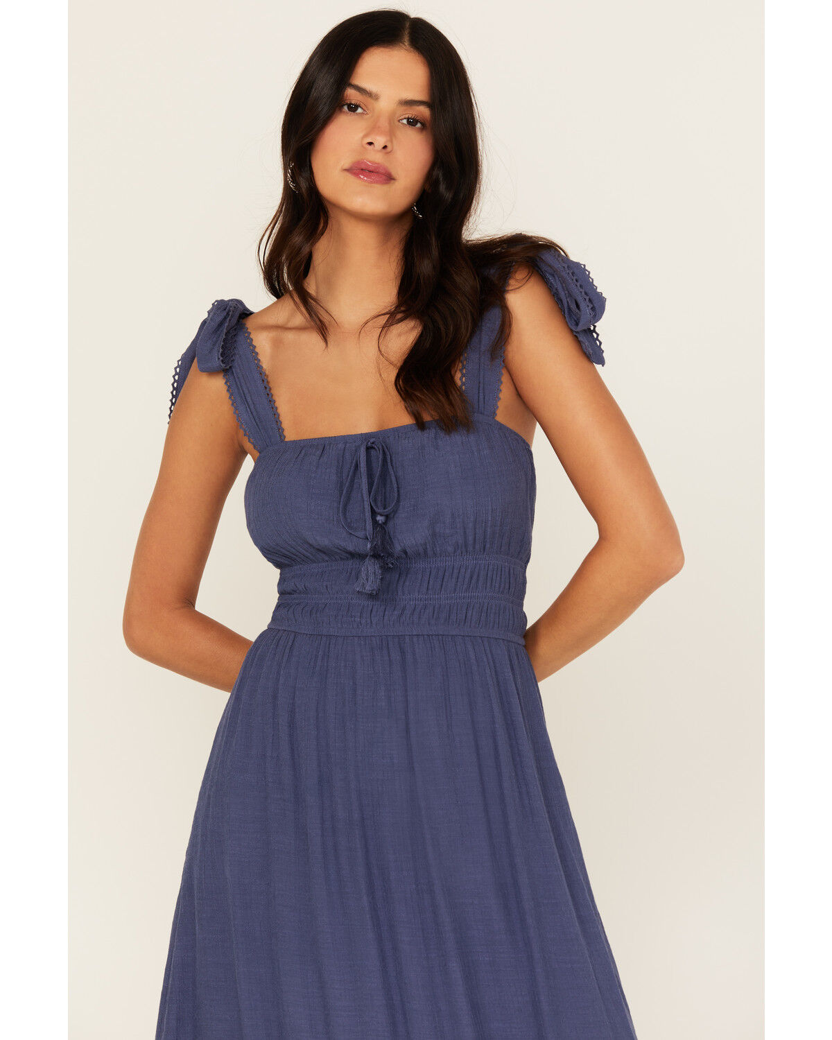 Image #2 - Trixxi Women's Smocked Waist Midi Dress, Blue, hi-res