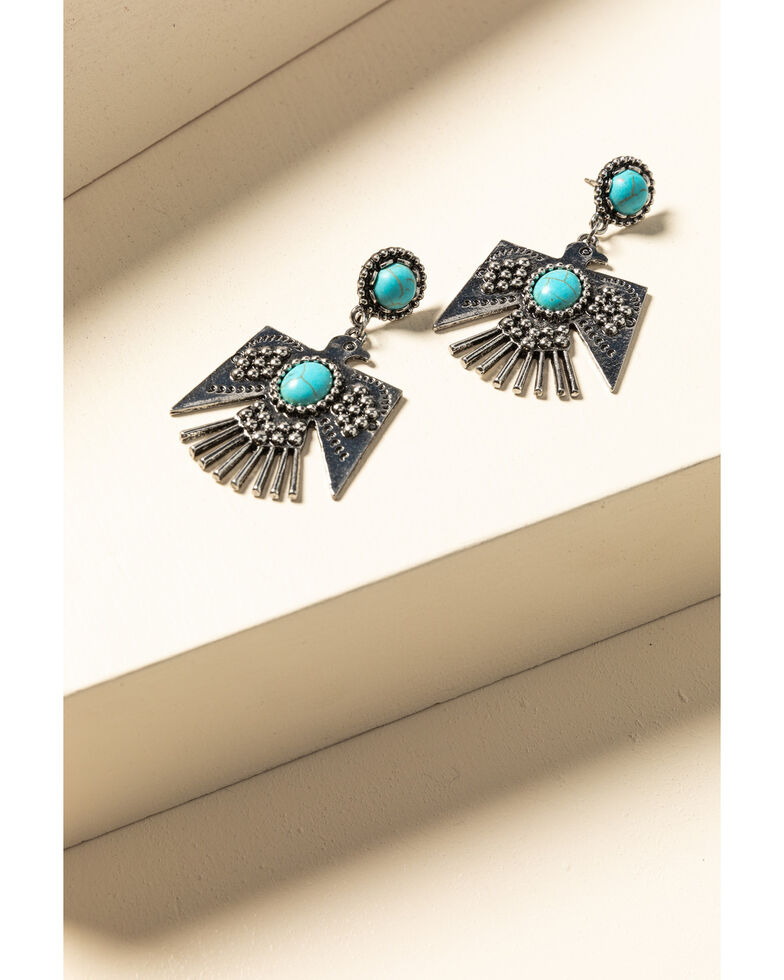Idyllwind Women's Turquoise Beaded Thunderbird Earrings, Silver, hi-res