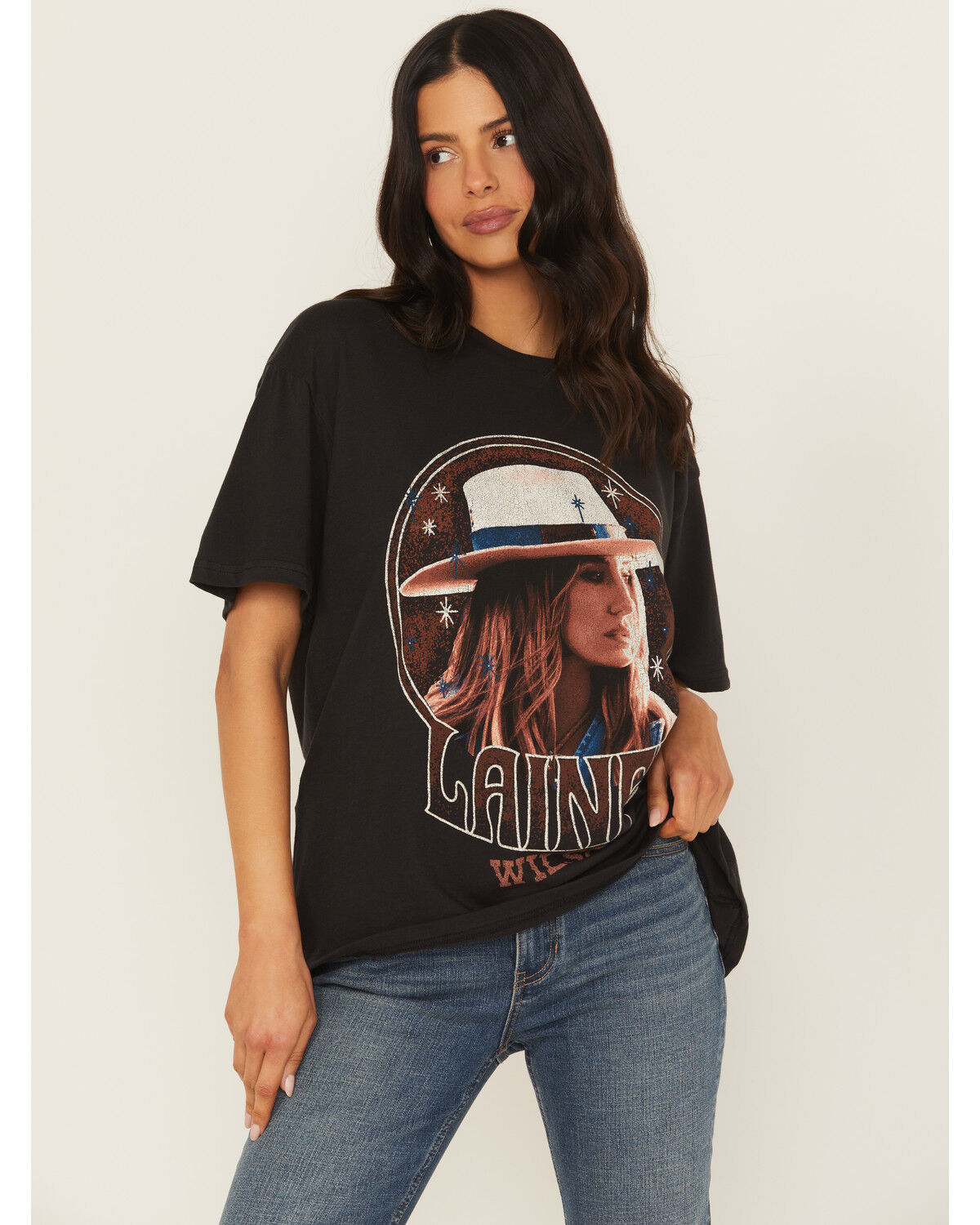 Image #1 - Wrangler X Lainey Wilson Women's Studded Girlfriend Short Sleeve Graphic Tee, Black, hi-res