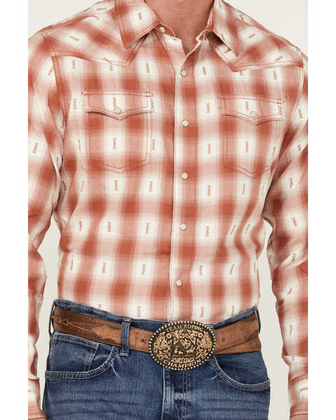 Image #3 - Wrangler Retro Men's Plaid Print Long Sleeve Snap Performance Western Shirt , Rust Copper, hi-res
