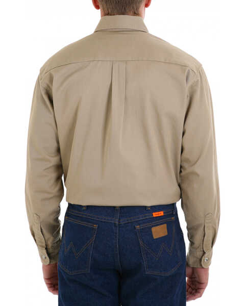 Wrangler Riggs Men's FR Long Sleeve Button Down Work Shirt, Khaki, hi-res