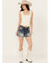 Image #3 - Grace In LA Light Wash Sequin Horseshoe Pocket Mid Rise Cutoff Stretch Denim Jeans , Light Wash, hi-res