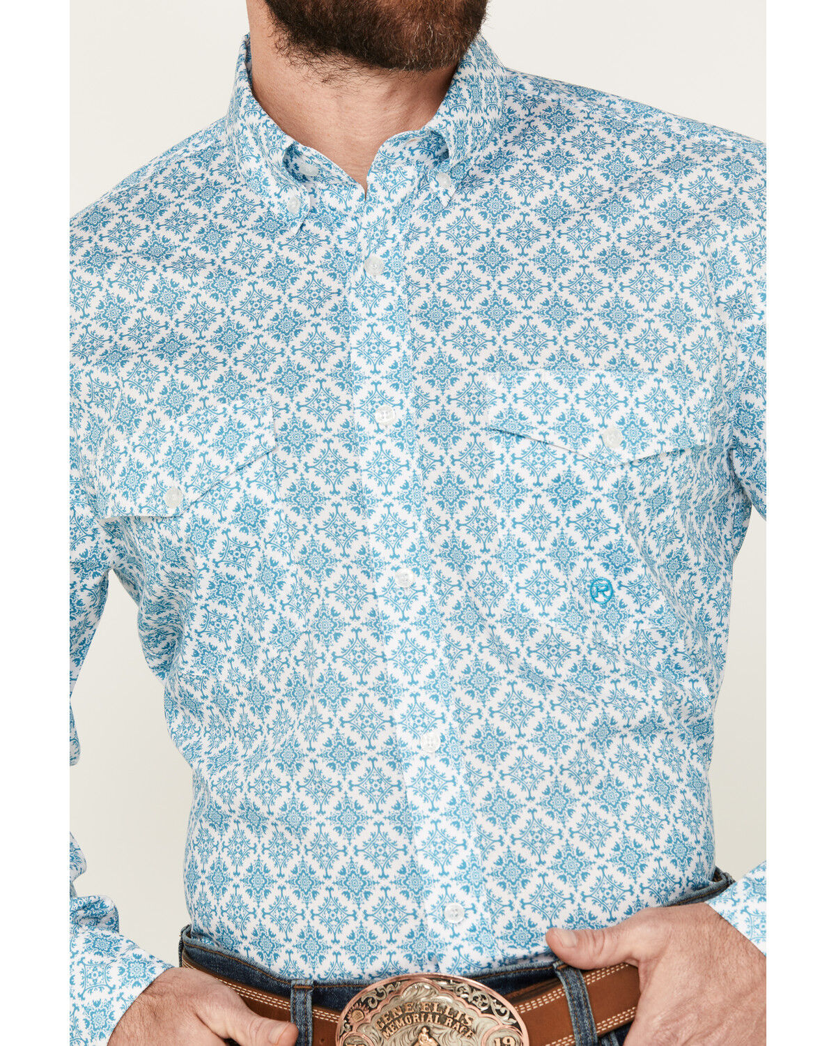 Image #3 - Roper Men's Amarillo Geo Medallion Long Sleeve Button Down Western Shirt, Blue, hi-res