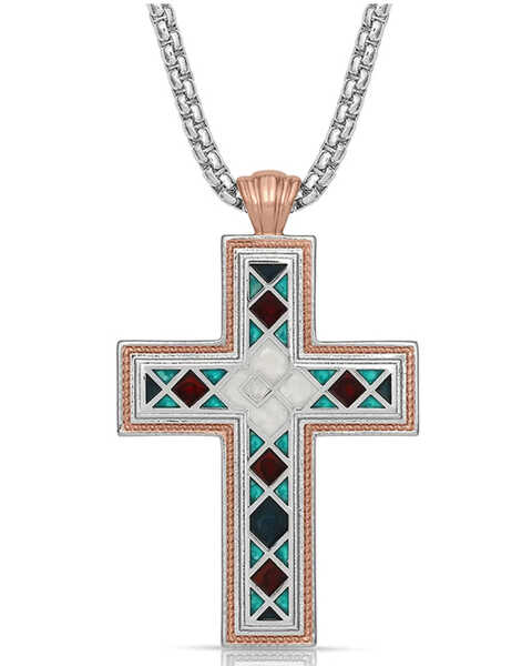 Montana Silversmiths Women's American Legends Mosaic Cross Necklace, Silver, hi-res