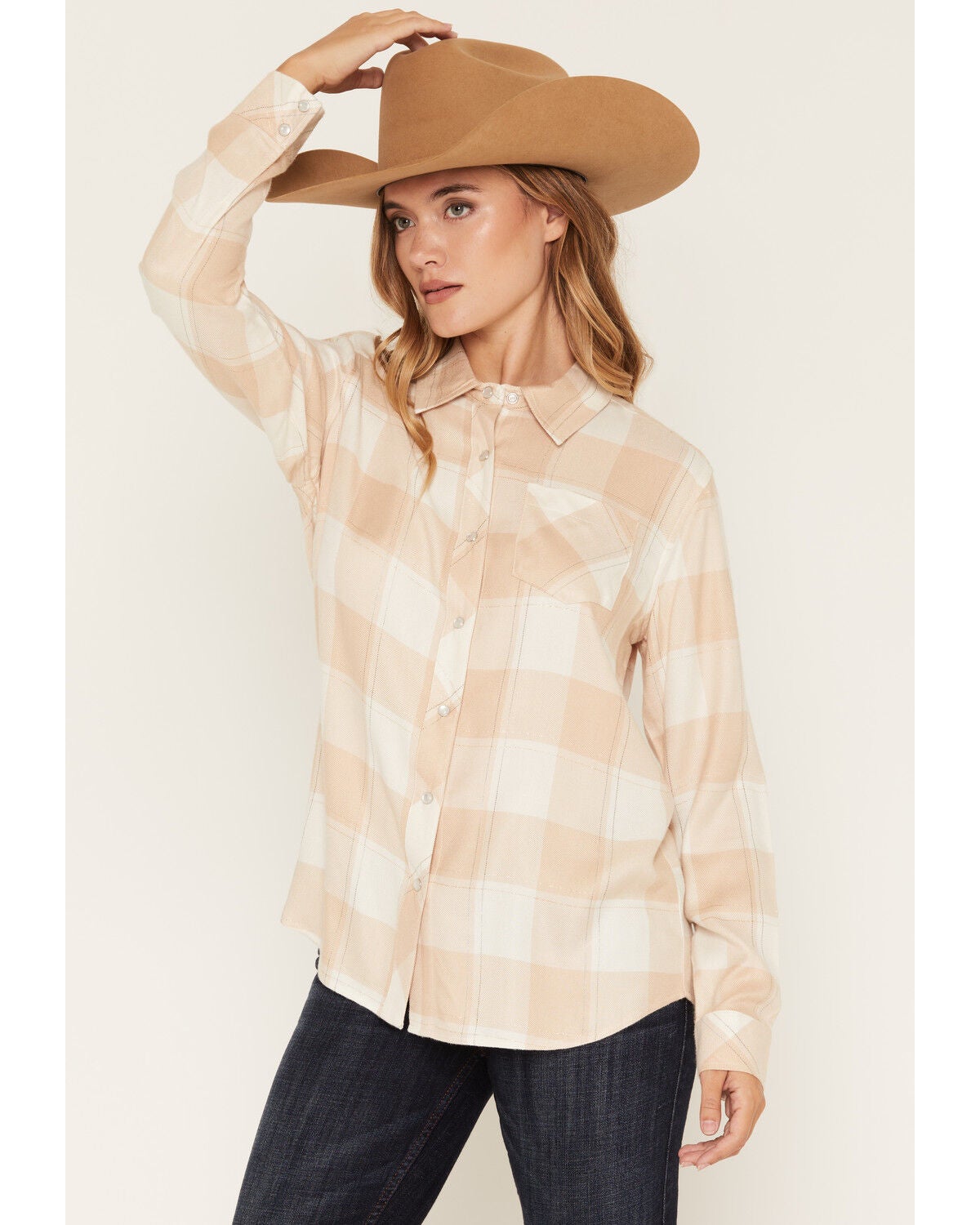 Image #2 - Idyllwind Women's Milligan Plaid Print Lurex Long Sleeve Pearl Snap Flannel Shirt, Cream, hi-res
