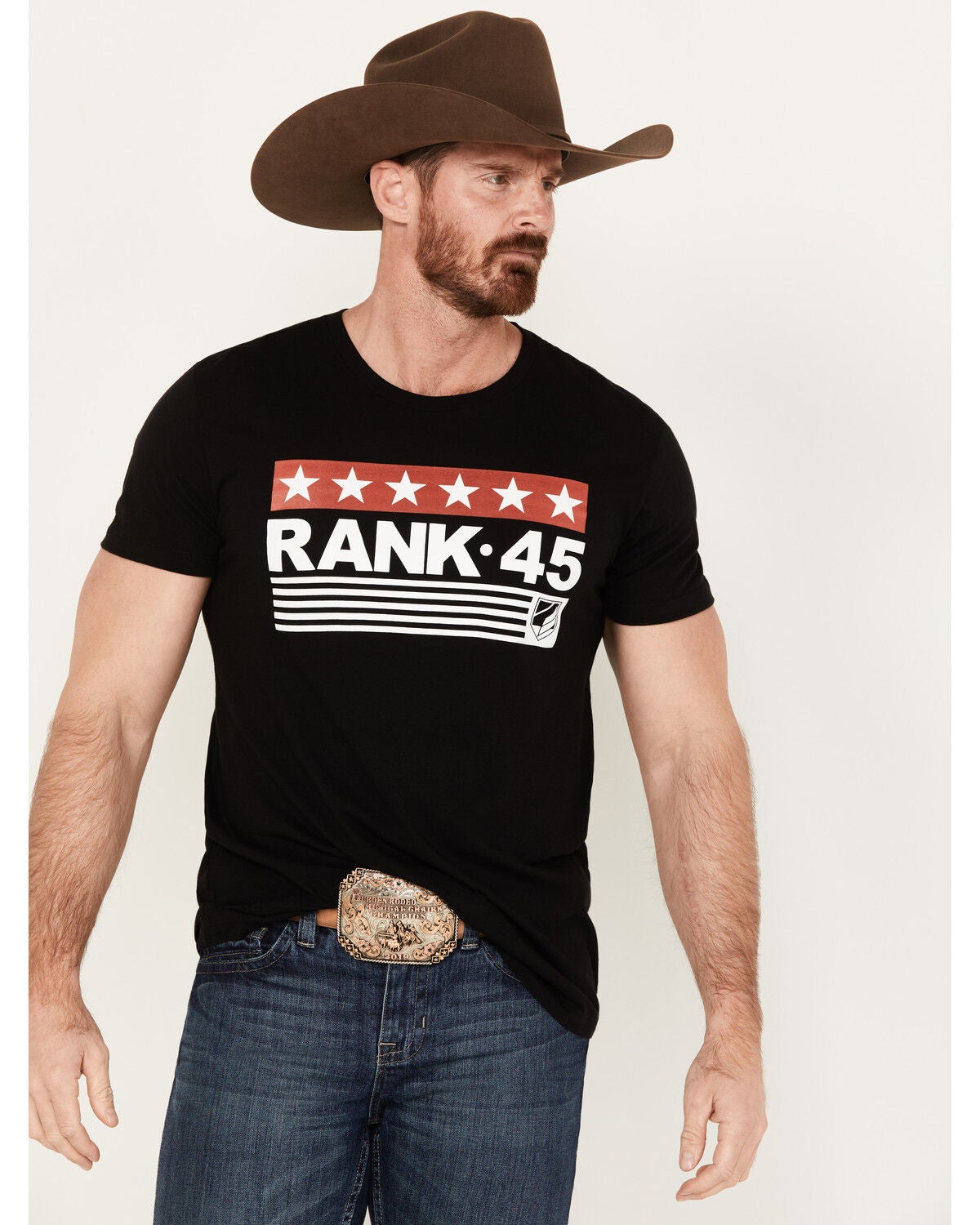 Image #1 - RANK 45&reg; Men's Star Logo Short Sleeve Graphic T-Shirt, Black, hi-res