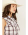 Image #2 - Ely Walker Women's Sleeveless Plaid Print Western Pearl Snap Shirt, Burgundy, hi-res