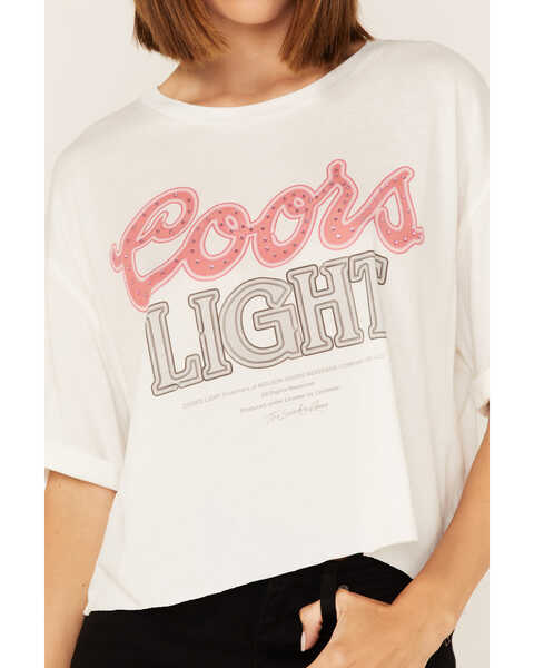 Image #3 - The Laundry Room Women's Coors Light Rhinestone Neon Light Graphic Tee, White, hi-res