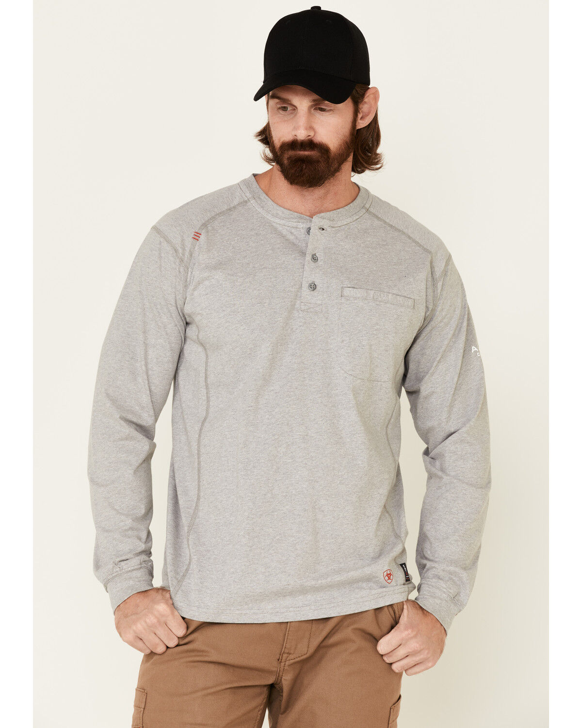 Image #1 - Ariat Men's FR Air Henley Long Sleeve Work Shirt, Heather Grey, hi-res