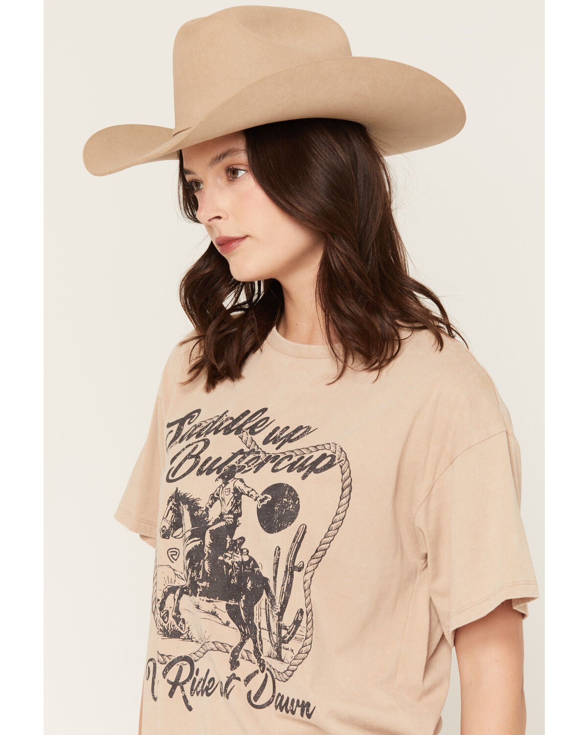 Image #2 - Rock & Roll Denim Women's Saddle Up Short Sleeve Graphic T-Shirt, Taupe, hi-res