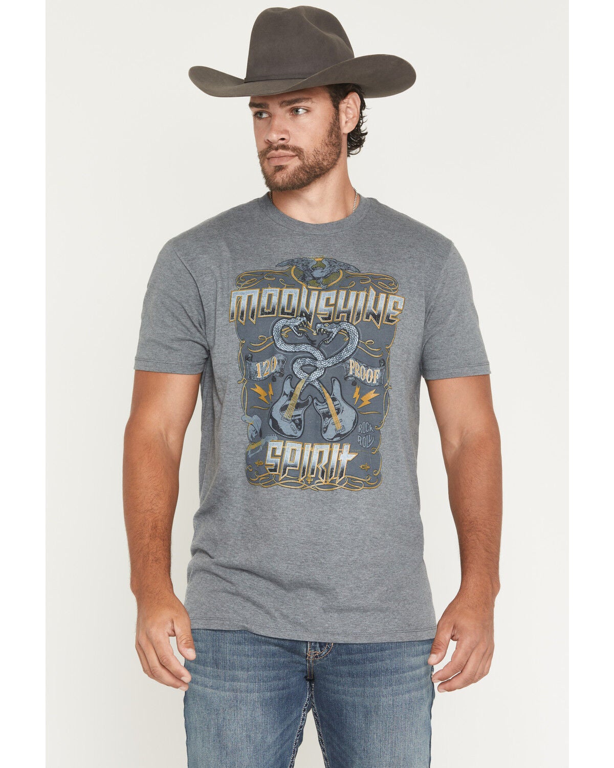 Image #1 - Moonshine Spirit&reg; Men's Snake Guitars Short Sleeve Graphic T-Shirt, Charcoal, hi-res