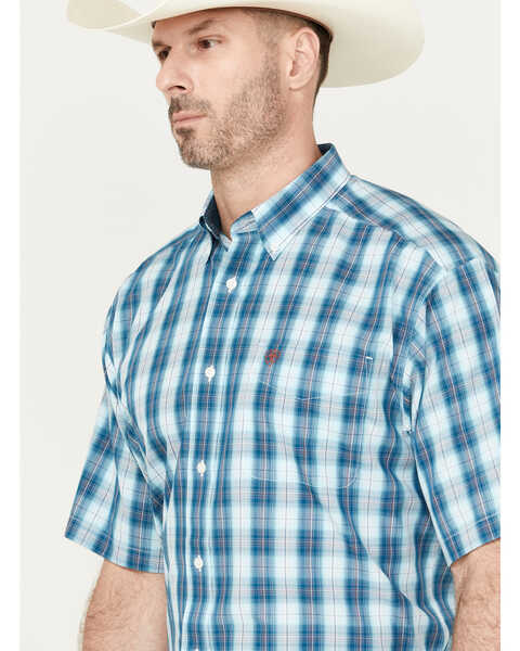 Image #2 - Ariat Men's Wrinkle Free Enzo Plaid Print Button-Down Short Sleeve Western Shirt, Teal, hi-res