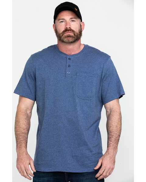 Image #1 - Hawx Men's Pocket Henley Short Sleeve Work T-Shirt - Tall , Heather Blue, hi-res