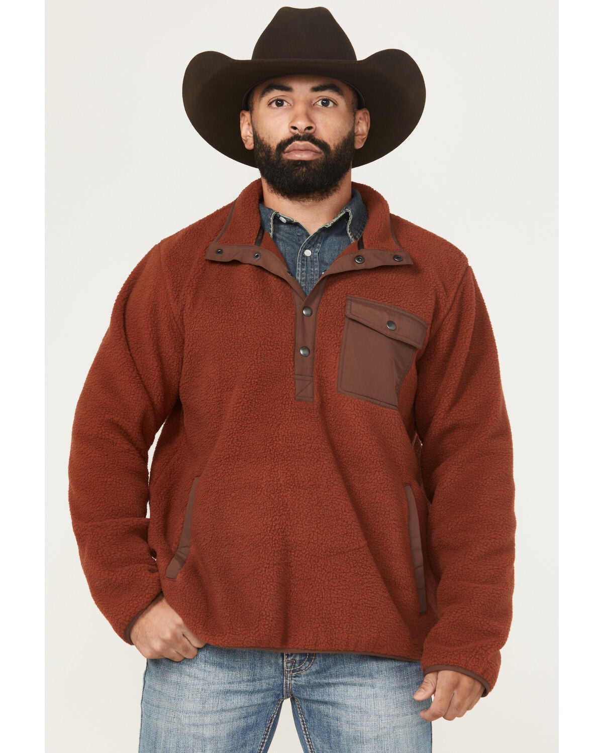 Image #1 - Ariat Men's Solid Polar Bear Mock Pullover, Rust Copper, hi-res
