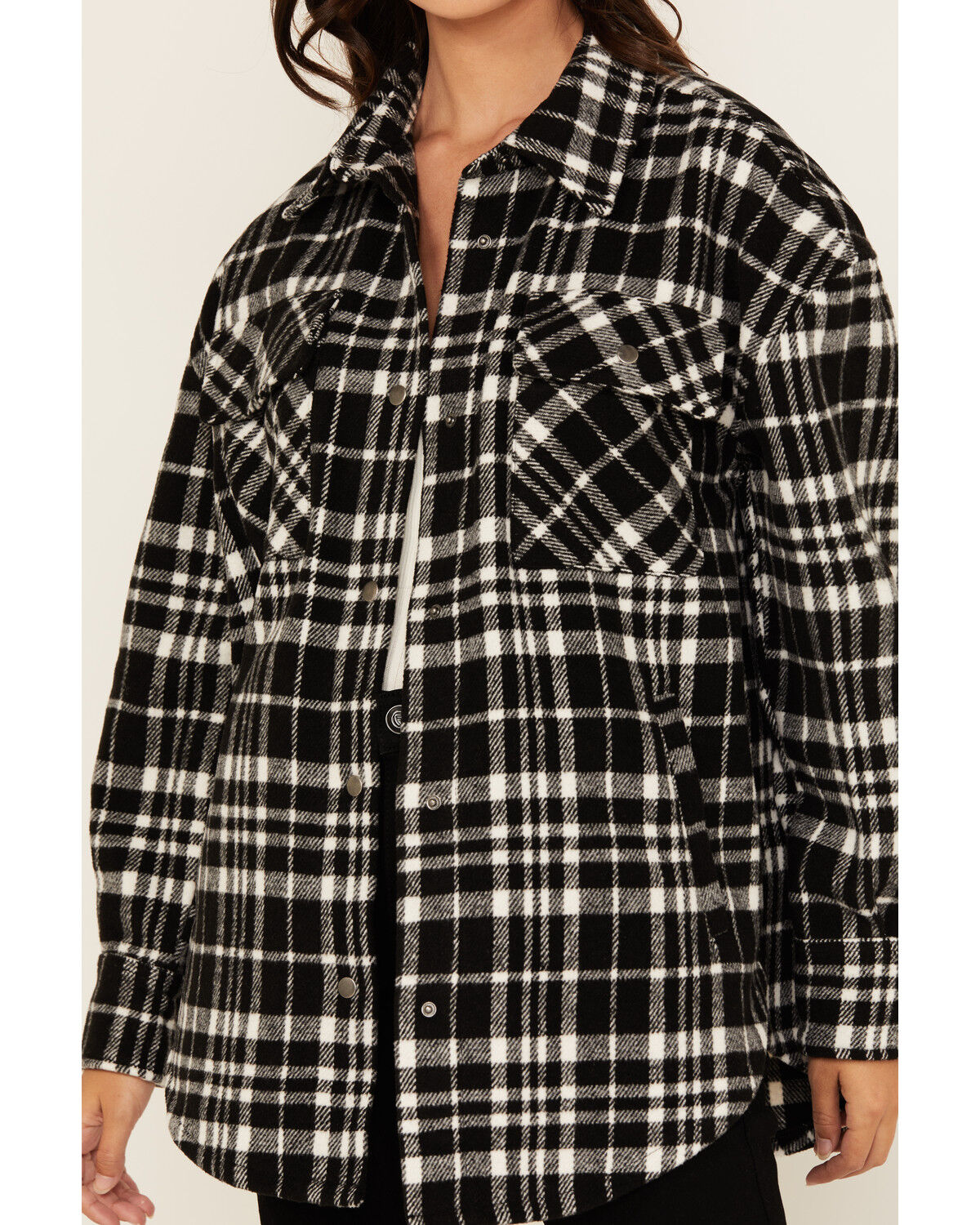 Image #3 - Fornia Women's Plaid Print Shacket, Black, hi-res