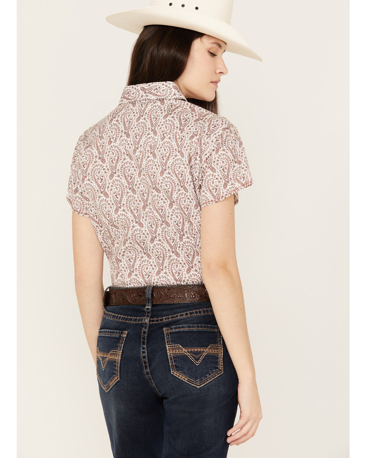 Image #4 - Rough Stock by Panhandle Women's Paisley Print Stretch Short Sleeve Western Snap Shirt, , hi-res