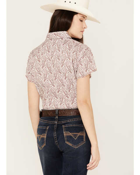 Image #4 - Rough Stock by Panhandle Women's Paisley Print Stretch Short Sleeve Western Snap Shirt, Rust Copper, hi-res