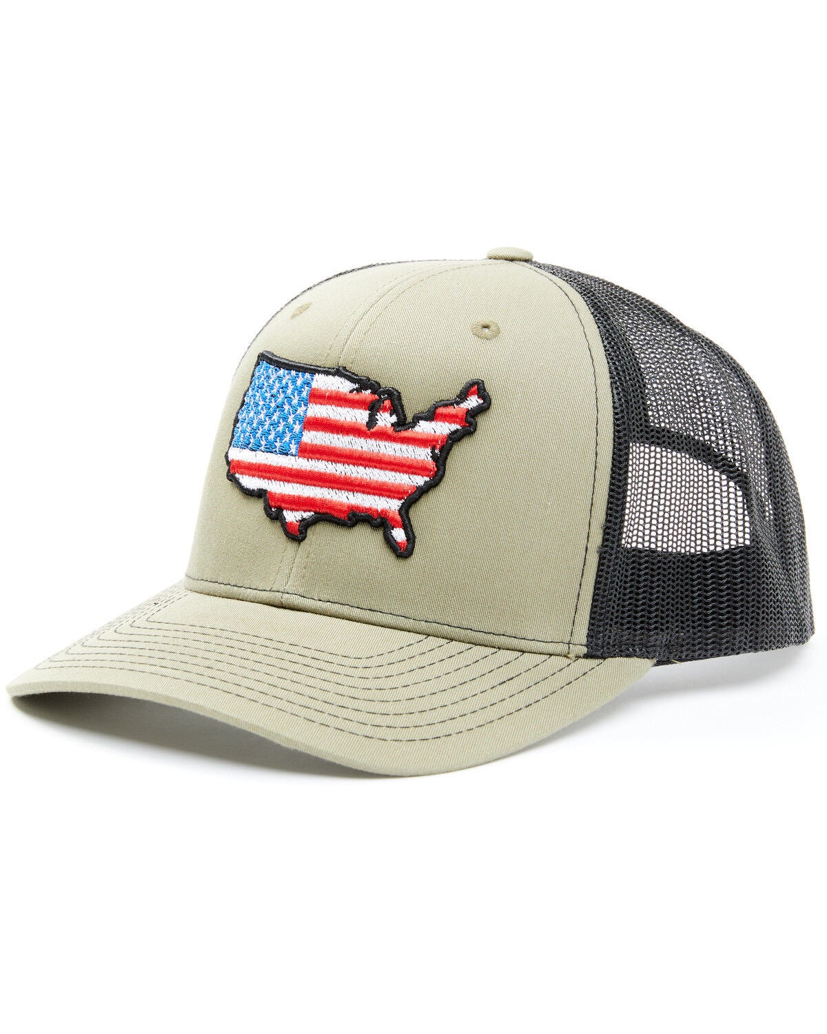 Oil Field Hats Men's Loden & Black American Flag US Patch Mesh-Back Ball Cap, Olive, hi-res