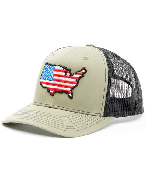 Image #1 - Oil Field Hats Men's Loden & Black American Flag US Patch Mesh-Back Ball Cap , Olive, hi-res