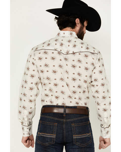 Image #4 - Roper Men's Floral Print Long Sleeve Pearl Snap Western Shirt, Cream, hi-res