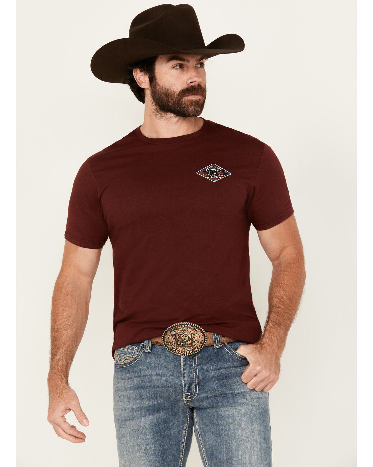 Image #2 - Cowboy Hardware Men's Boot Barn Exclusive Southwestern Logo Short Sleeve Graphic T-Shirt, Burgundy, hi-res