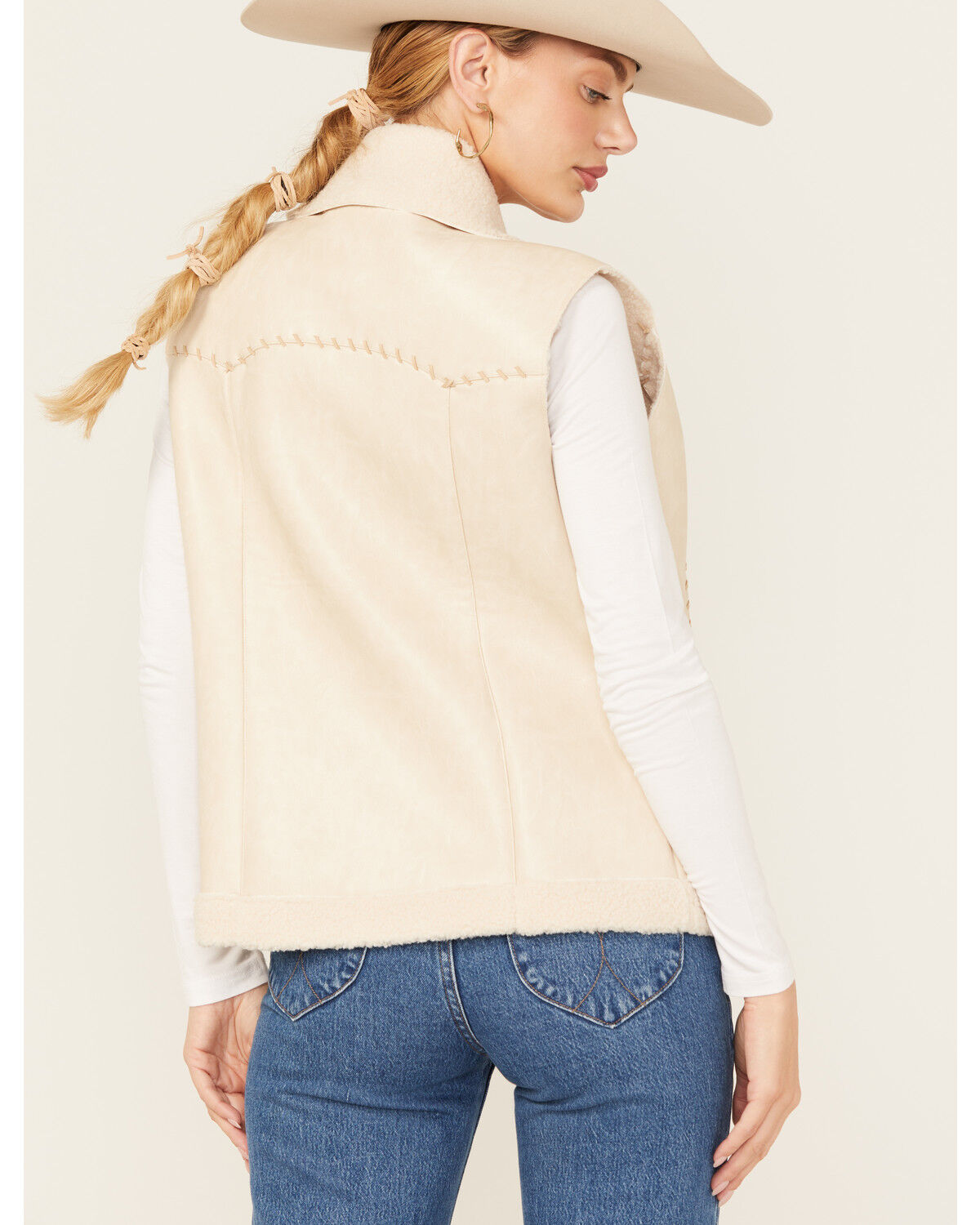 Image #5 - Cripple Creek Women's Shearling Faux Suede Vest, Cream, hi-res