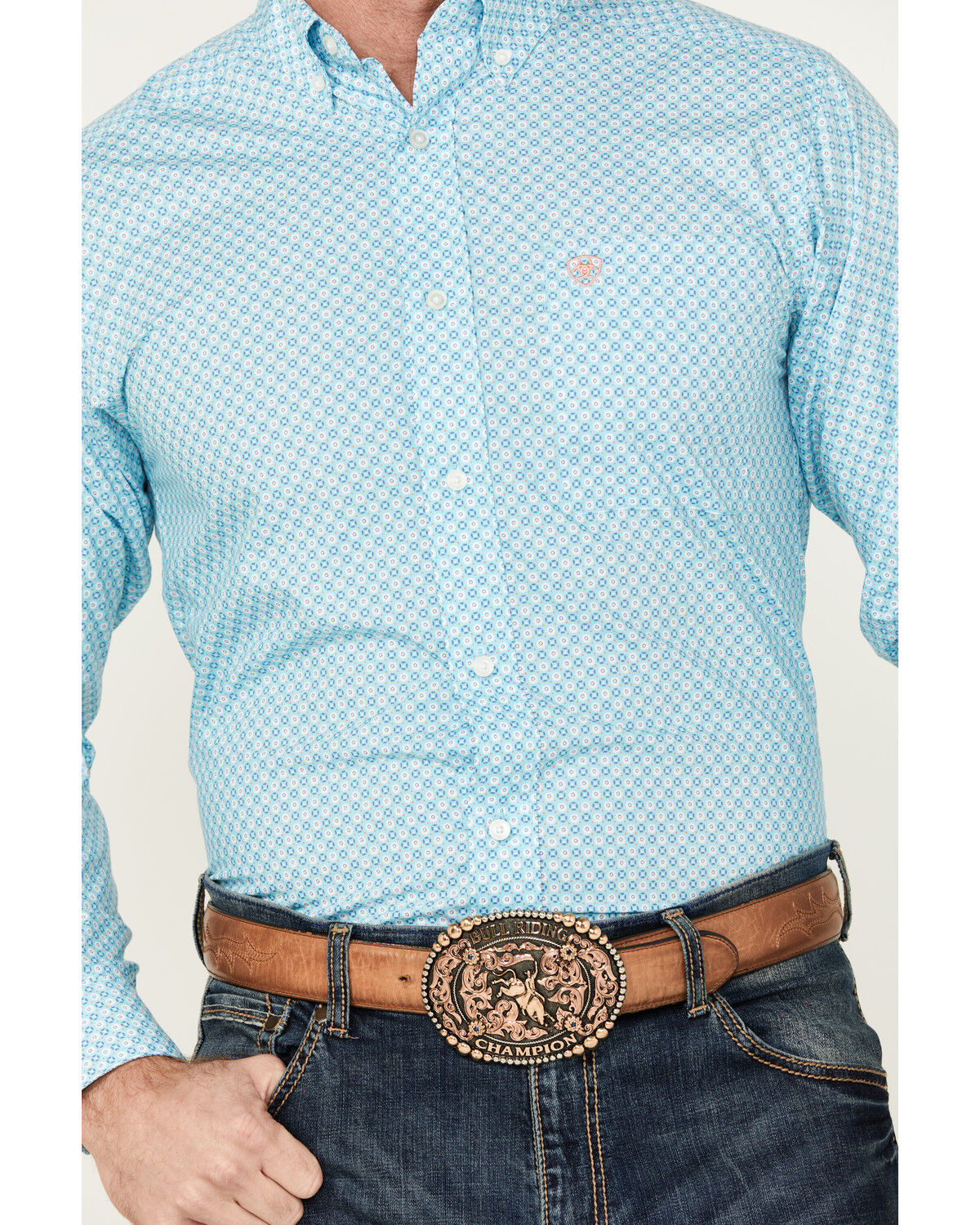 Image #3 - Ariat Men's Kamron Geo Print Fitted Long Sleeve Button-Down Western Shirt, Light Blue, hi-res