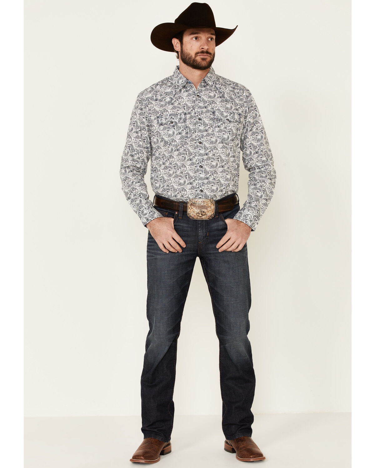 Image #2 - Moonshine Spirit Men's Ricochet Paisley Print Long Sleeve Snap Western Shirt, White, hi-res