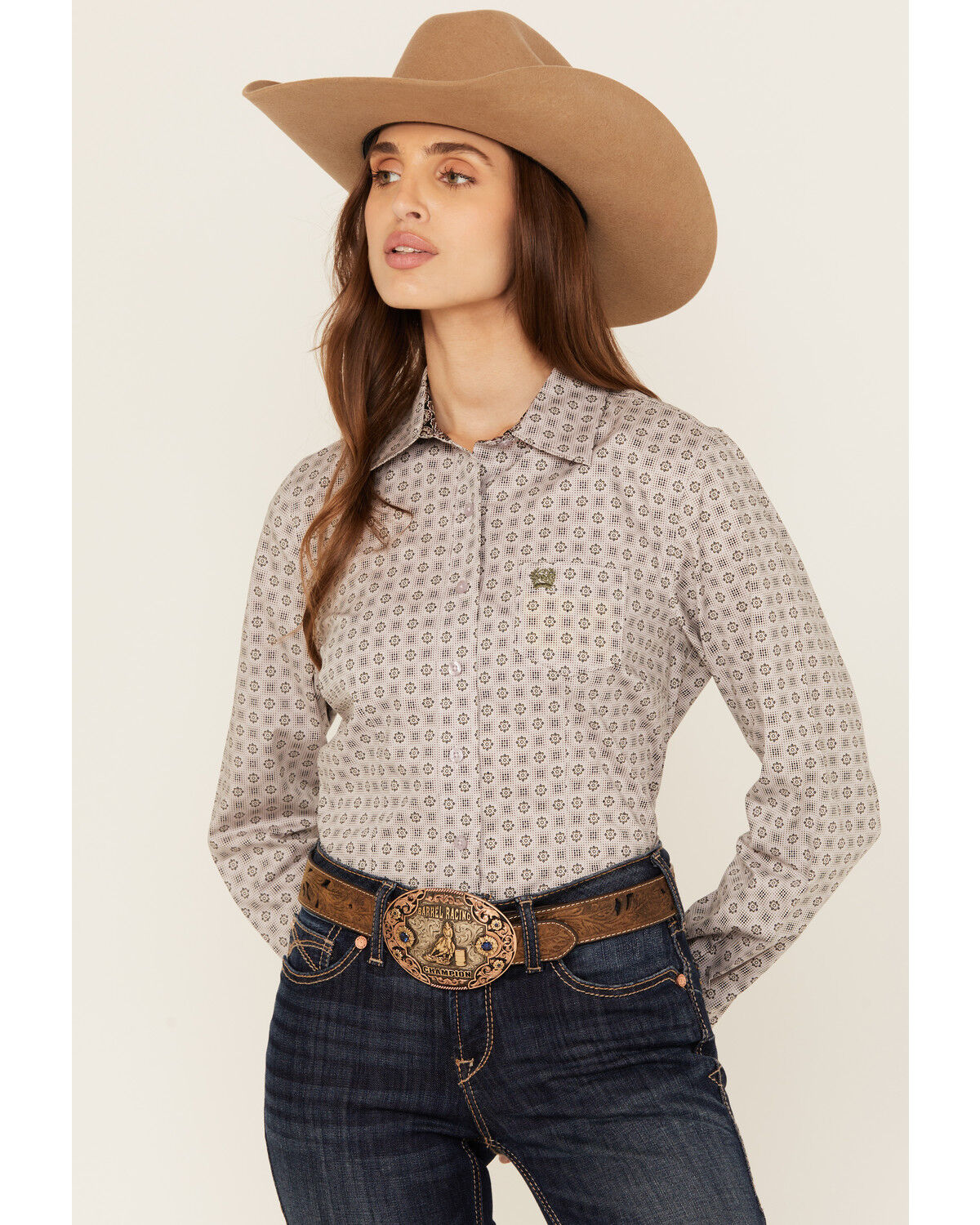 Image #1 - Cinch Women's Medallion Print Long Sleeve Button-Down Stretch Western Shirt, Light Purple, hi-res